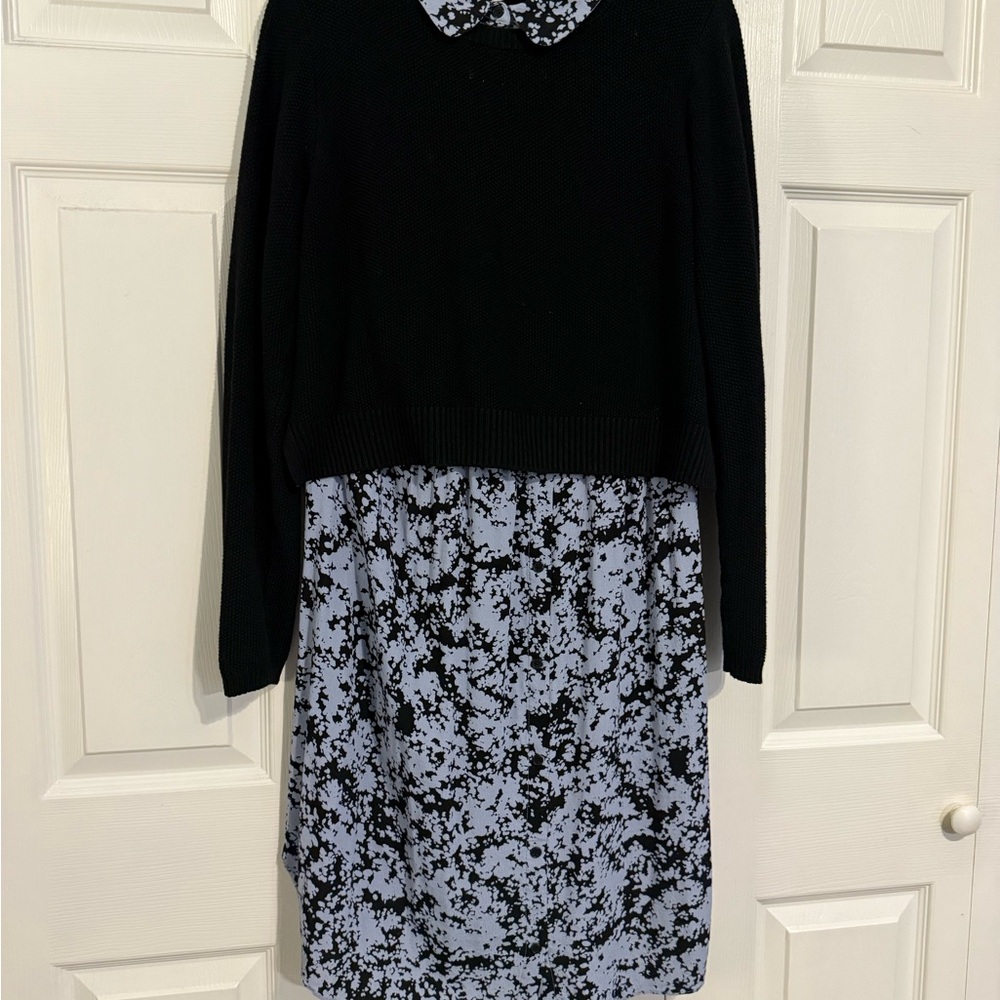 Seraphine Maternity and Nursing Navy & Slate Blue Dress with Floral Collar